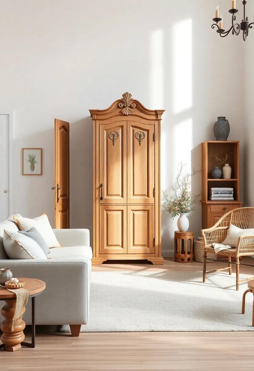 Choose an armoire with intricate carvings or wrought iron details to enrich the overall artisanal vibe of your space