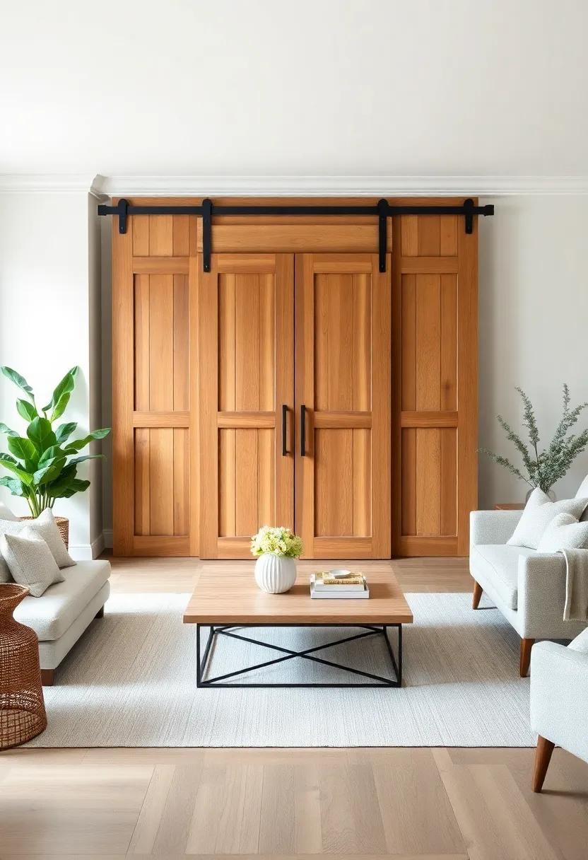 Consider a barn door-style armoire for a truly farmhouse feel, featuring sliding doors that bring both functionality and charm to your space