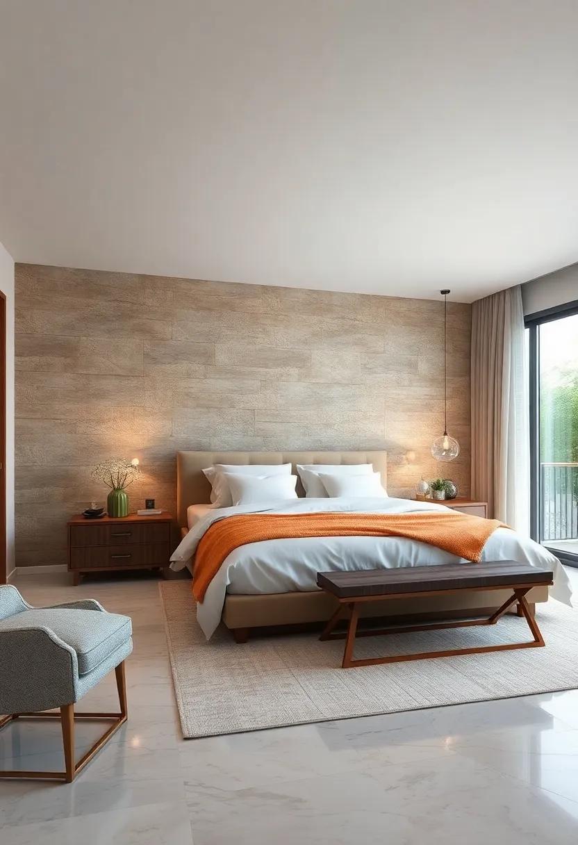 Earthy Natural Textures: Create a calming atmosphere with wallpapers that mimic natural textures like wood or stone,connecting your bedroom to the outdoors