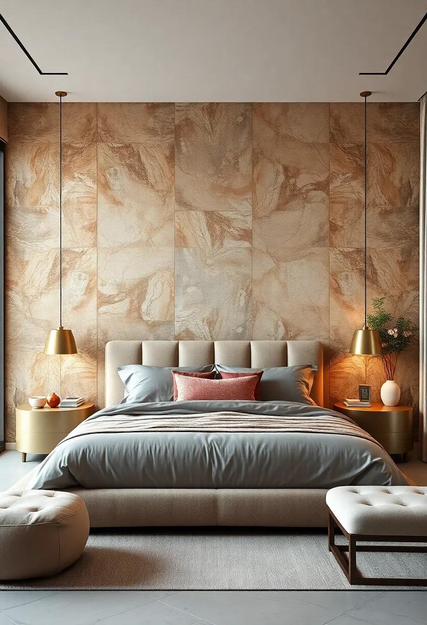 Luxe Silk Finishes: Elevate your bedroom with silk-finish wallpaper that radiates elegance and offers a sumptuous feel under touch
