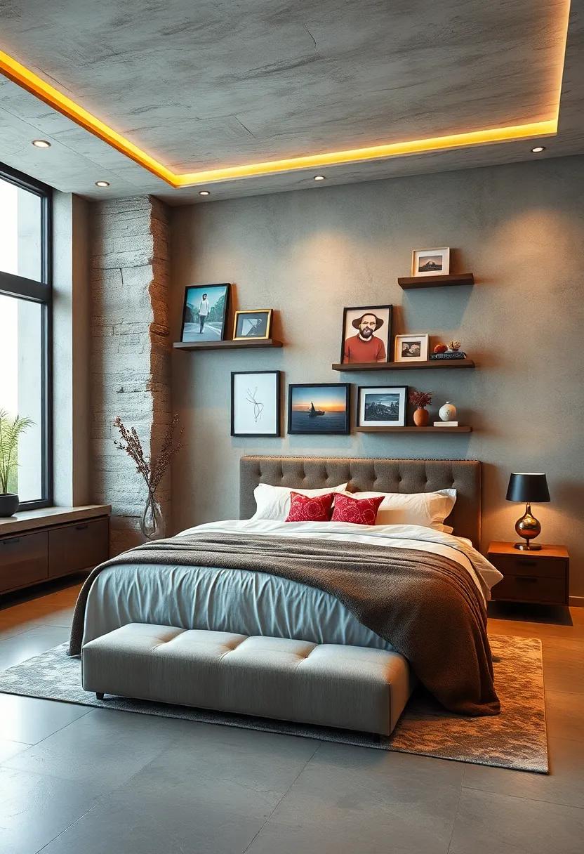 Artistic Flair: Enhance your walls with floating gallery shelves to showcase art and personal photographs, giving your bedroom a personalized touch