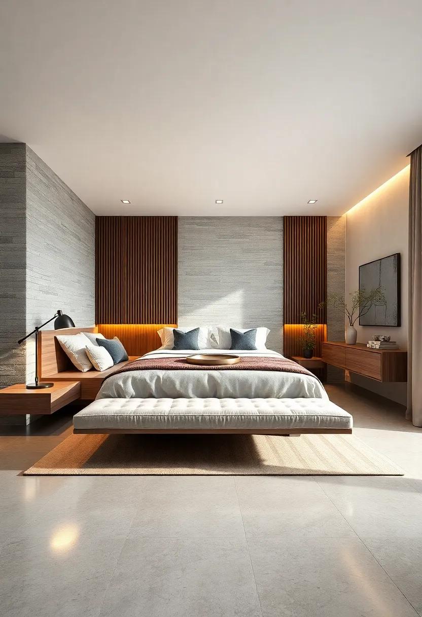 Modern Floating Benches: inject style with a stylish floating bench at the foot of your bed, combining aesthetics with functional seating