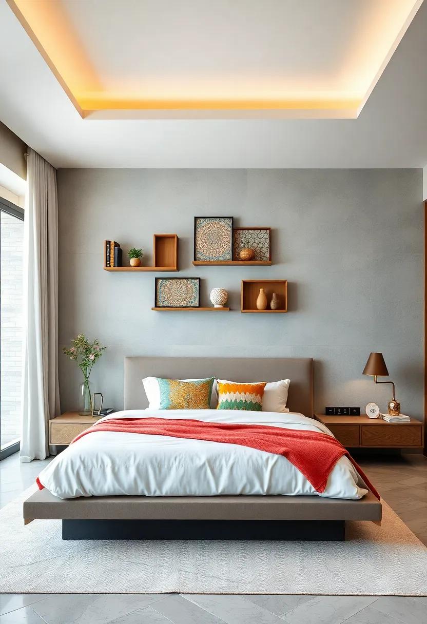 Playful Patterns: Add interest with floating shelves in fun geometric designs that act as both storage and striking decor