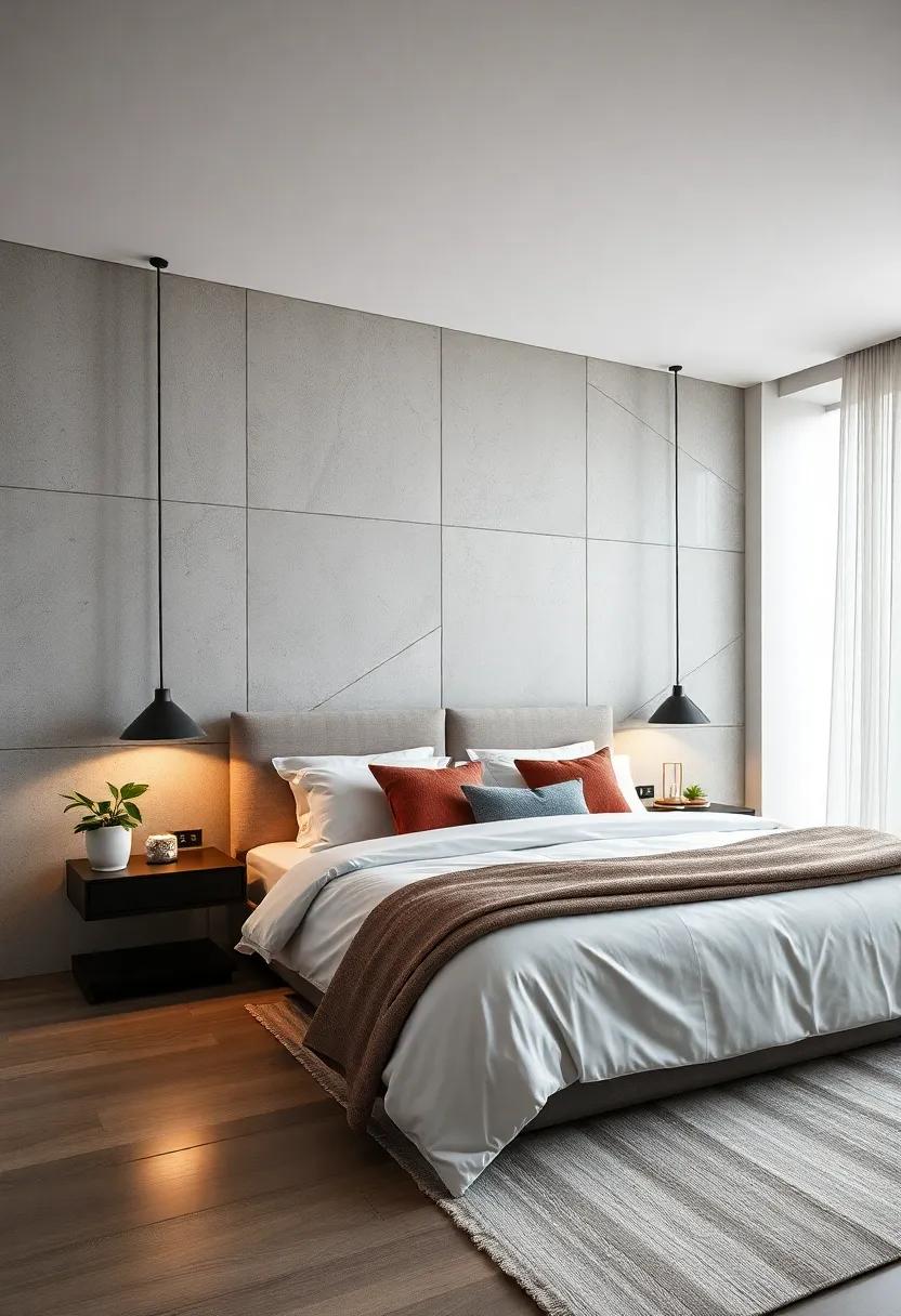 Choose bedside lamps with sharp, angular designs that provide illumination while reinforcing the modern aesthetic of your space