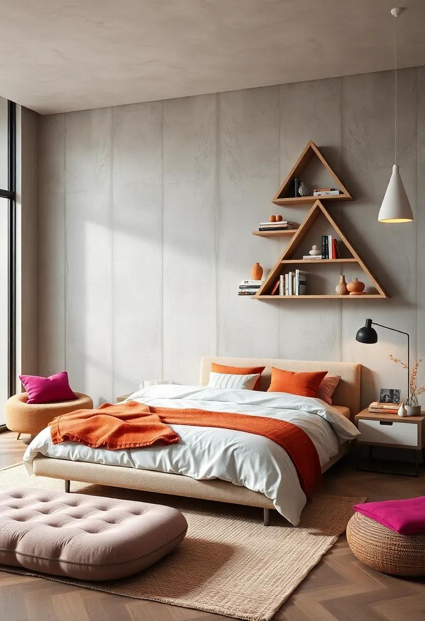 Experiment​ with triangular shelving units to display books and decor, adding‍ both⁤ functionality and style ​to your walls