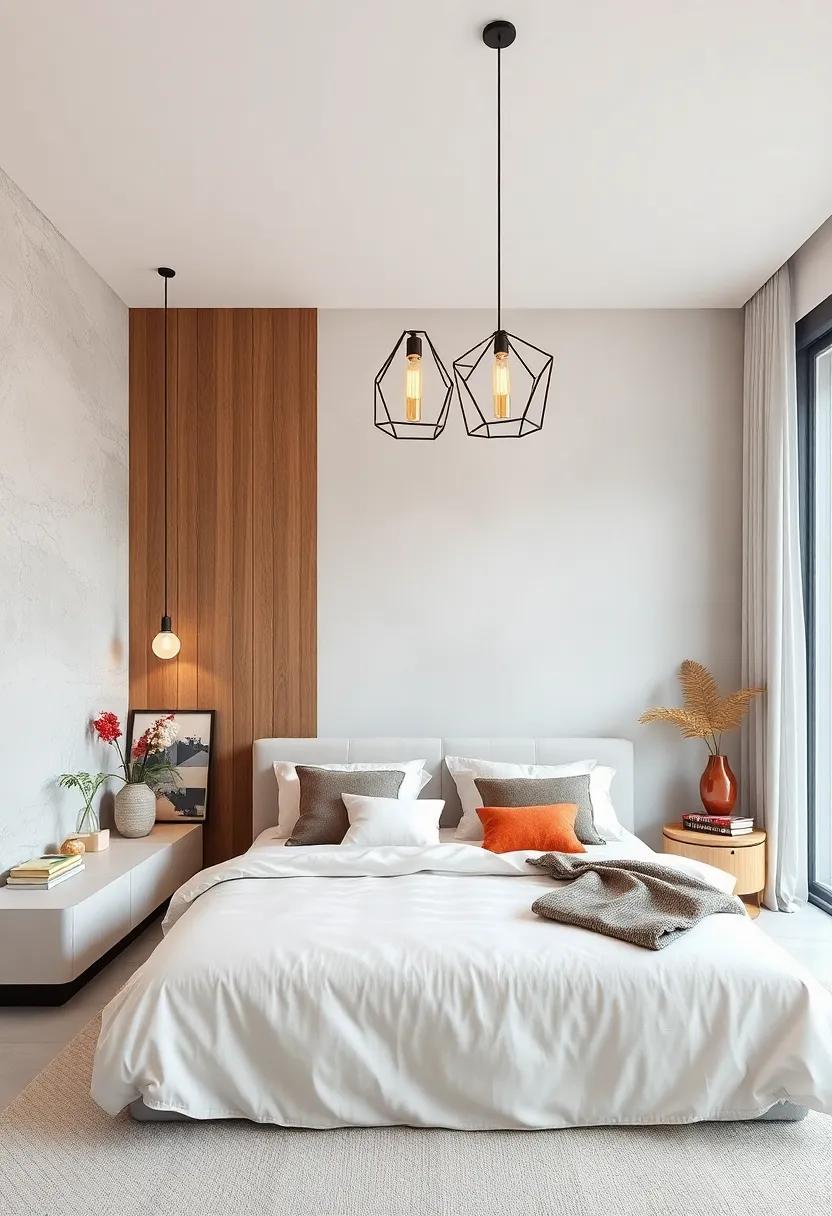 Use pendant lights with geometric designs that hang gracefully from the⁤ ceiling,⁤ illuminating⁣ your bedroom with ⁤style and character