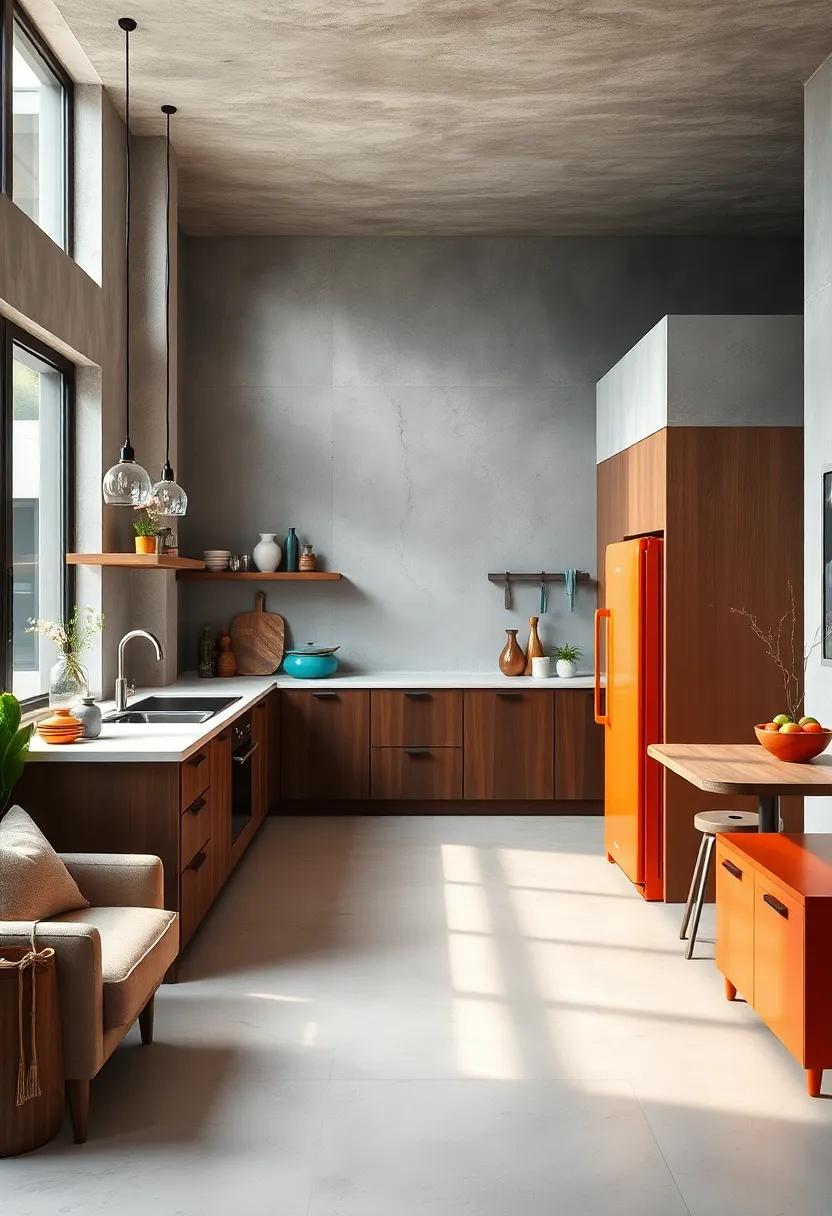 Textures and Tones: Blending Concrete with Colorful Appliances