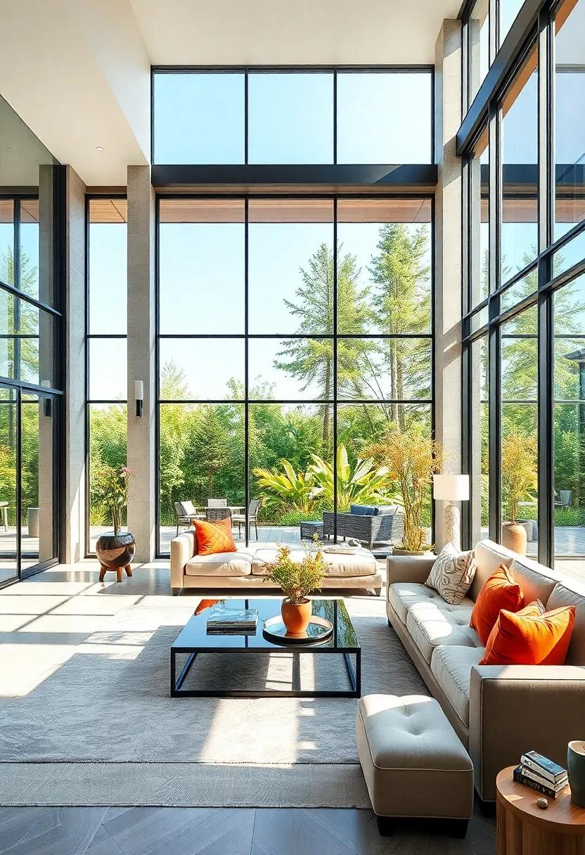 Reflection and Layers: Use mirrors on opposite walls to reflect the outdoor beauty and create an illusion of expanded space, enriching the visual experience