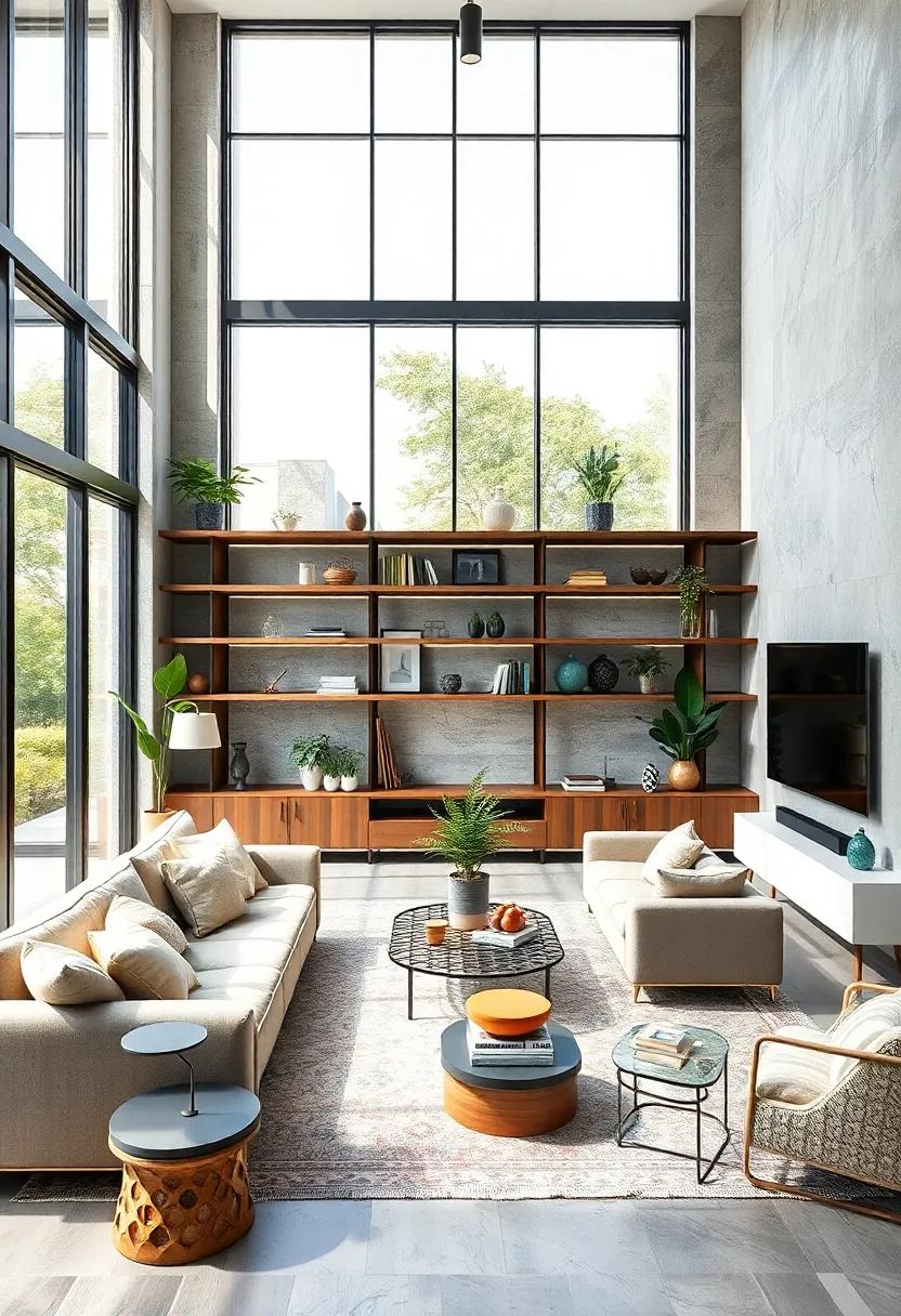 Open Shelving: Utilize open shelving to display curated decor items and plants, keeping the living area airy and visually interesting while maintaining an open feel