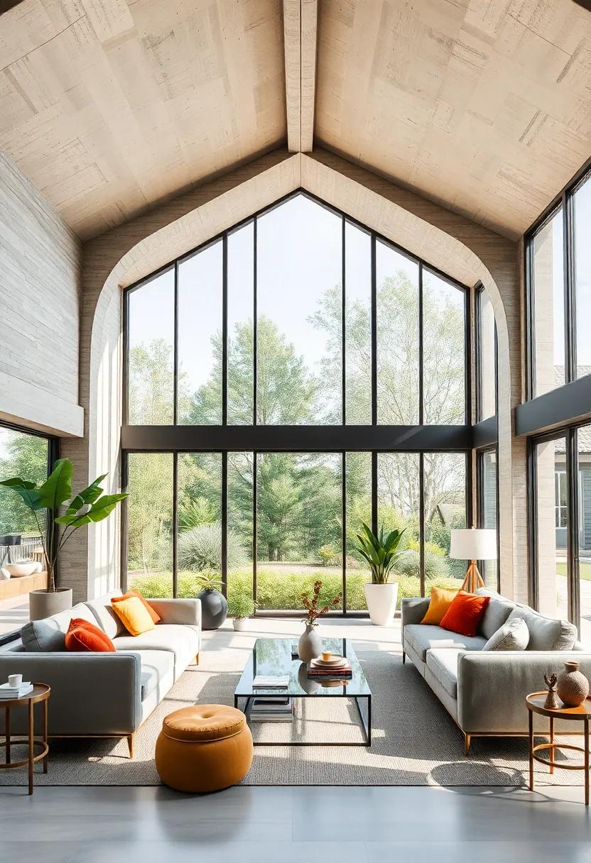 Architectural Elements: explore unique architectural features such as vaulted ceilings or sculptural beams that frame the windows and enhance the overall design