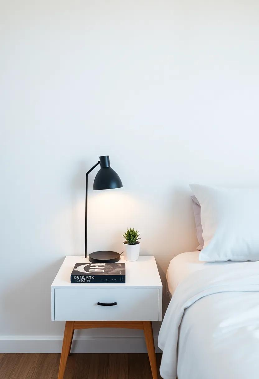 Design a‌ simplified⁤ nightstand with just a few essentials, such as a book, a​ lamp, and a small plant for ​a peaceful vibe
