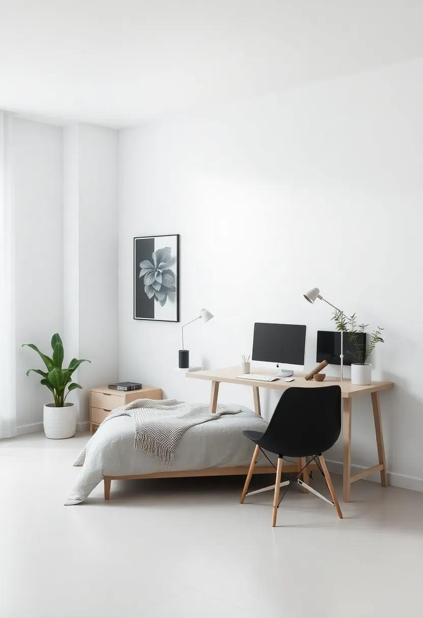 Incorporate a workspace ⁤if needed, ensuring⁤ it ​blends seamlessly with the overall⁢ minimalist design without ‍becoming a distraction