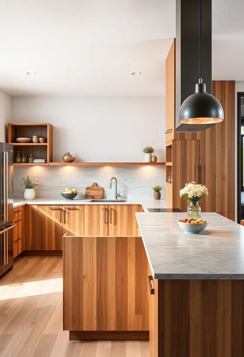 Natural Stone Countertops: Complement wood elements with stunning stone countertops for a balance of organic materials and durability