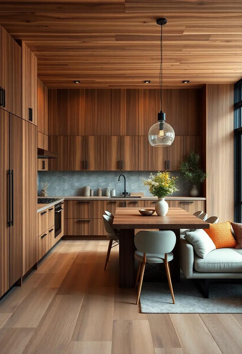 Warm Wood Tones: Choose rich, natural wood for cabinets and flooring to create a welcoming and cozy atmosphere