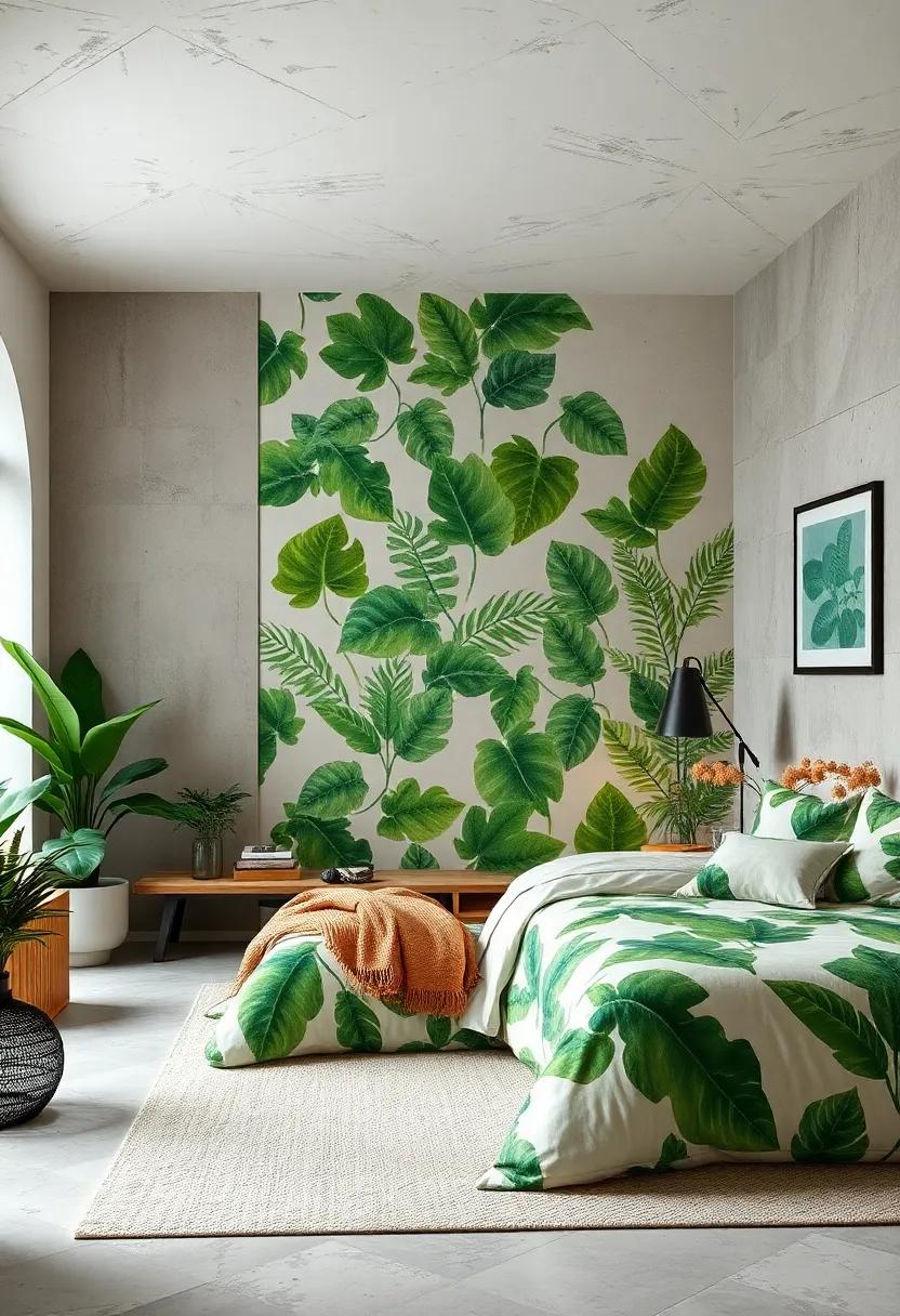 Leafy Green Prints: Integrate leafy patterns into bedding or wall decals to echo the lush feel of a thriving garden
