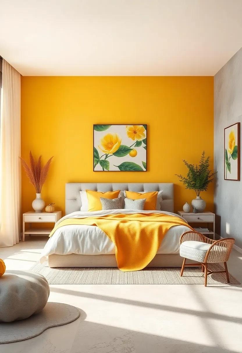 Lively Citrus Splash: Bright citrus colors, like lemon or lime, can invigorate the room, celebrating the essence of sun-kissed fruits