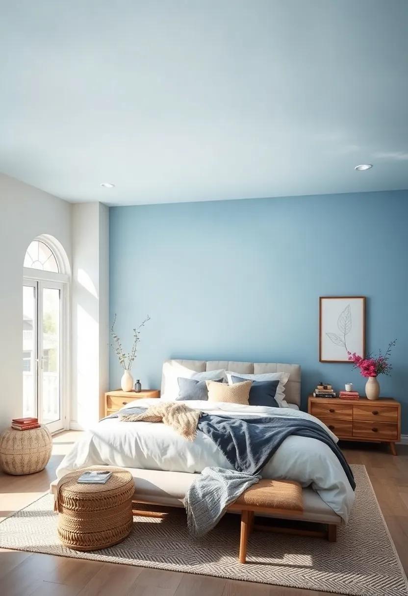 Serene Sky Blue: Transform your ceiling into a peaceful sky,reminiscent of a clear summer day,enhancing the openness of the room