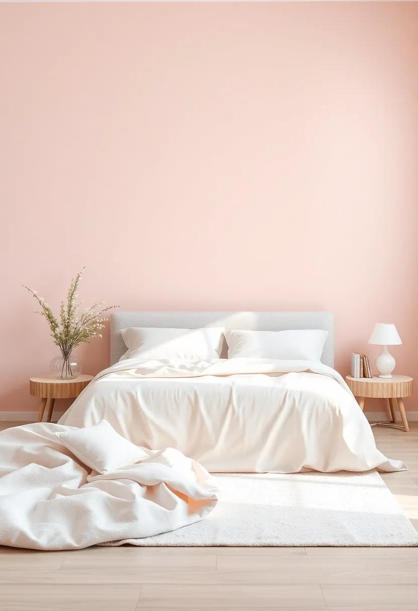 Blush Pink and Light Gray: A delicate palette that whispers tranquility, promoting a sense of peace and comfort in any bedroom