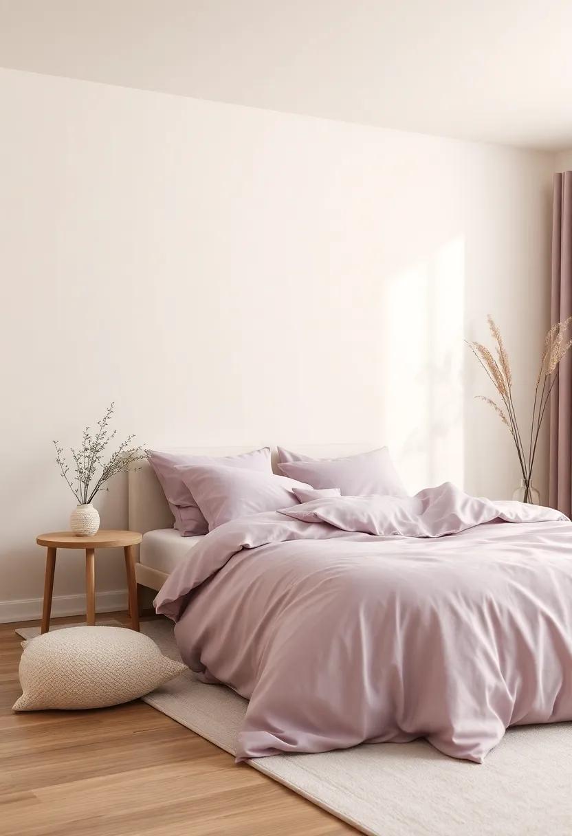 Dusty lavender and Light Beige: Imbued with softness, this pairing fosters a tranquil space, ideal for rest and reflection