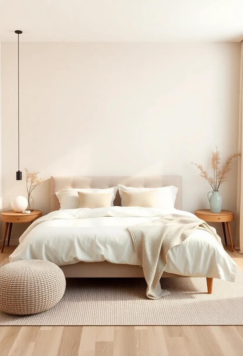 Soft Celadon and Beige: A gentle nod to botanical beauty that invites a sense of calm and clarity into the bedroom