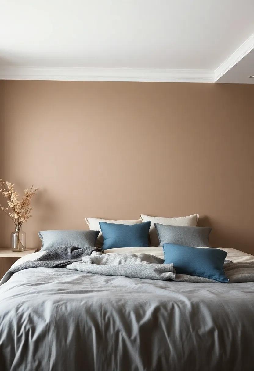 Warm Taupe and Slate Blue: A unique pairing that has depth and intrigue,perfect for a cozy and stylish sanctuary
