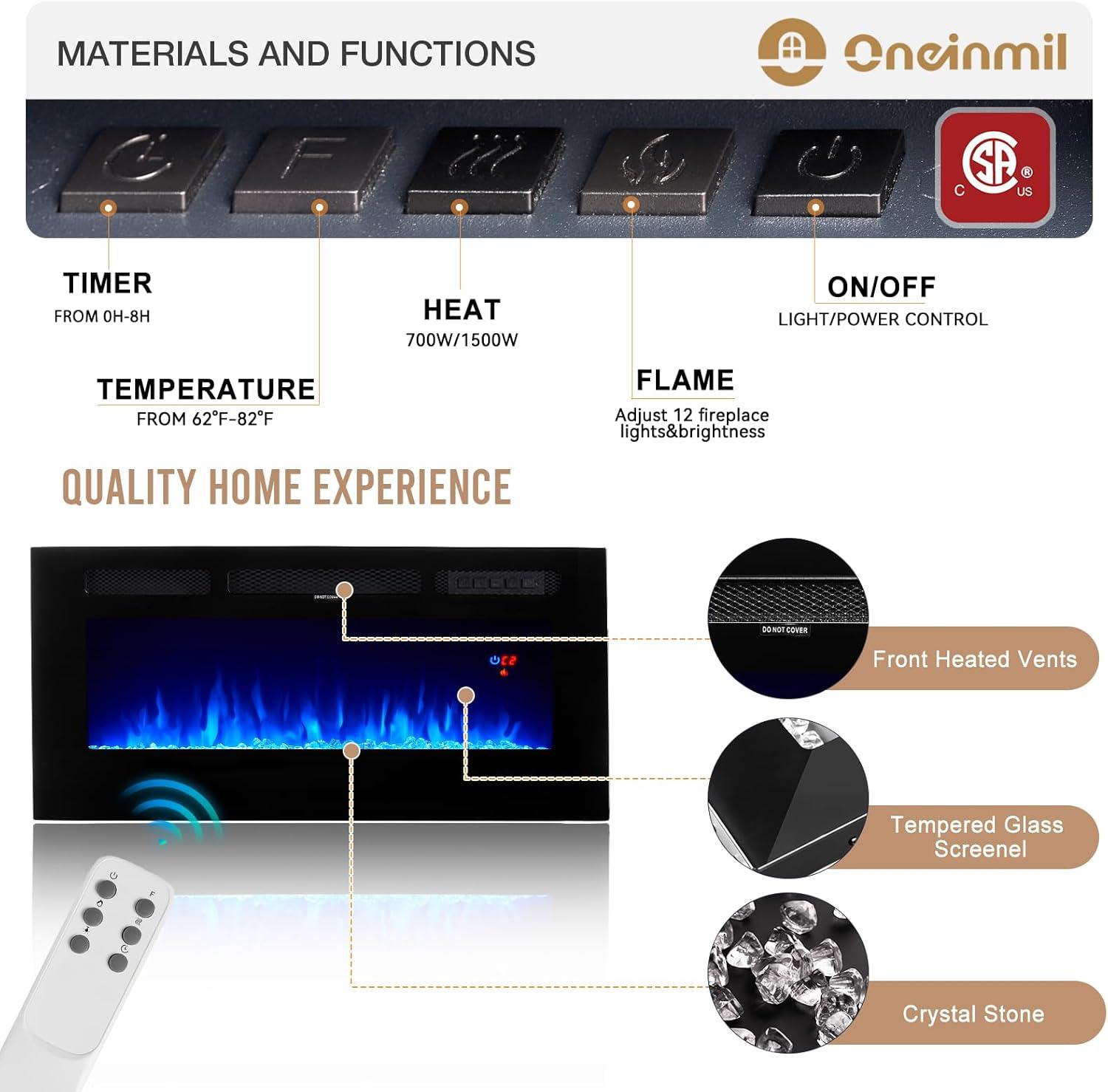 oneinmil Fireplace TV Stand w/ 36