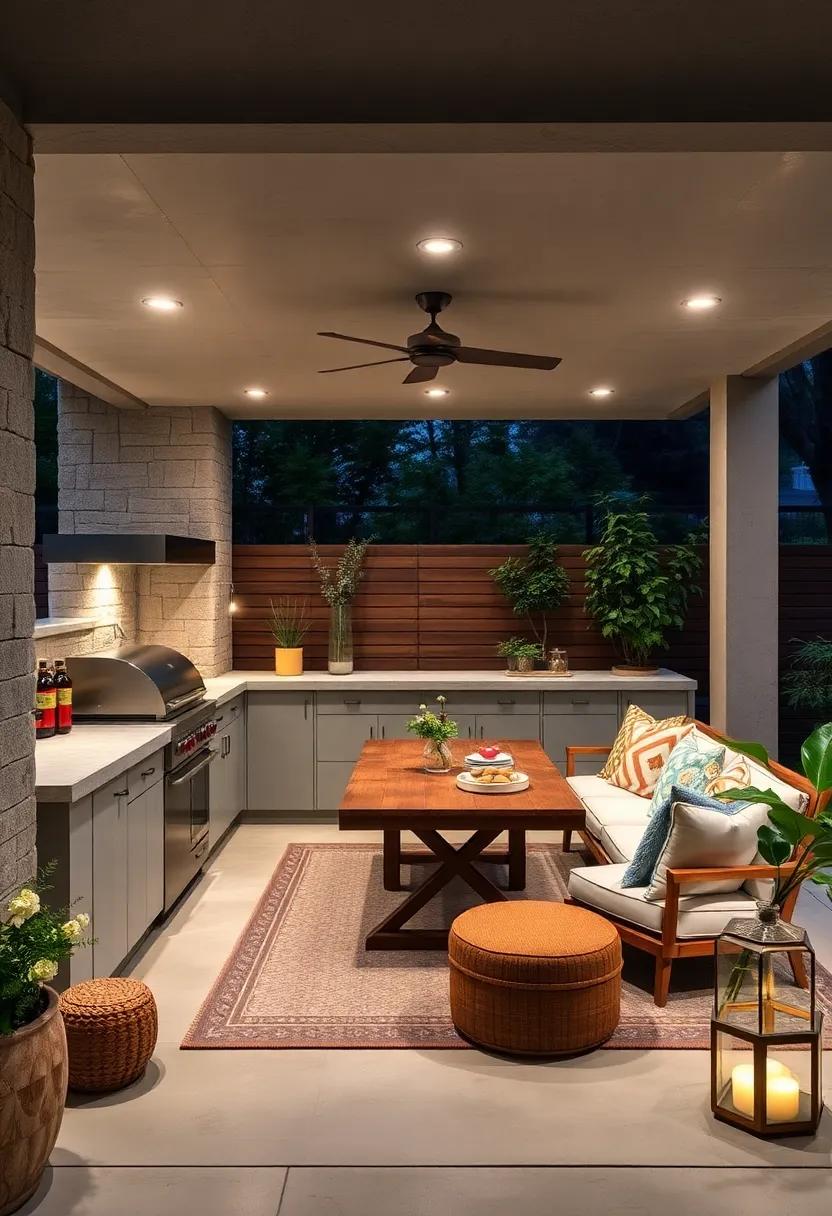 cozy Dining⁢ Nook: ‍Design⁤ a ​semi-enclosed dining​ area ⁣with comfortable seating and ambient lighting to encourage ⁣long nights‌ of dining under the​ stars