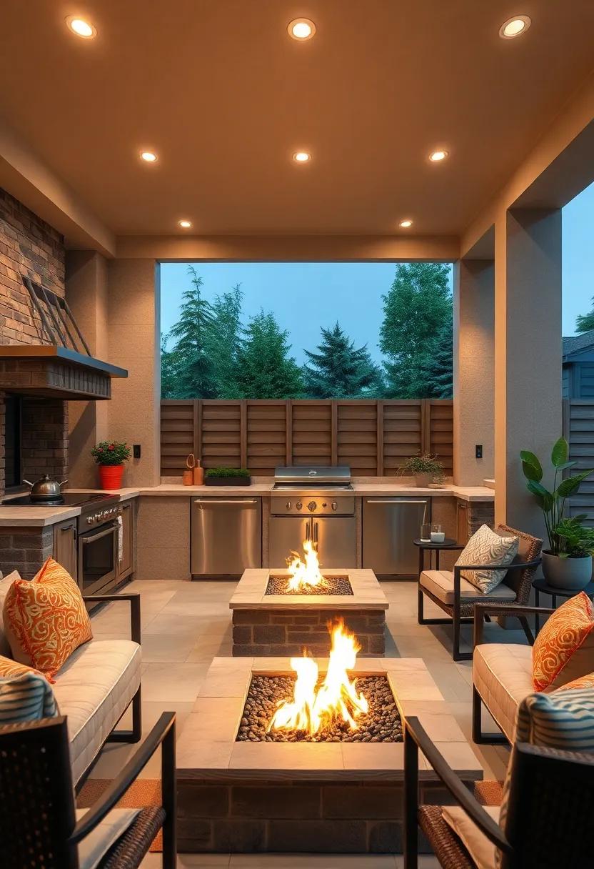 Fire Pit Integration: Incorporate a⁤ fire‍ pit into your outdoor kitchen ‌design, ​creating⁢ a cozy atmosphere for ​gatherings and extending use into cooler evenings