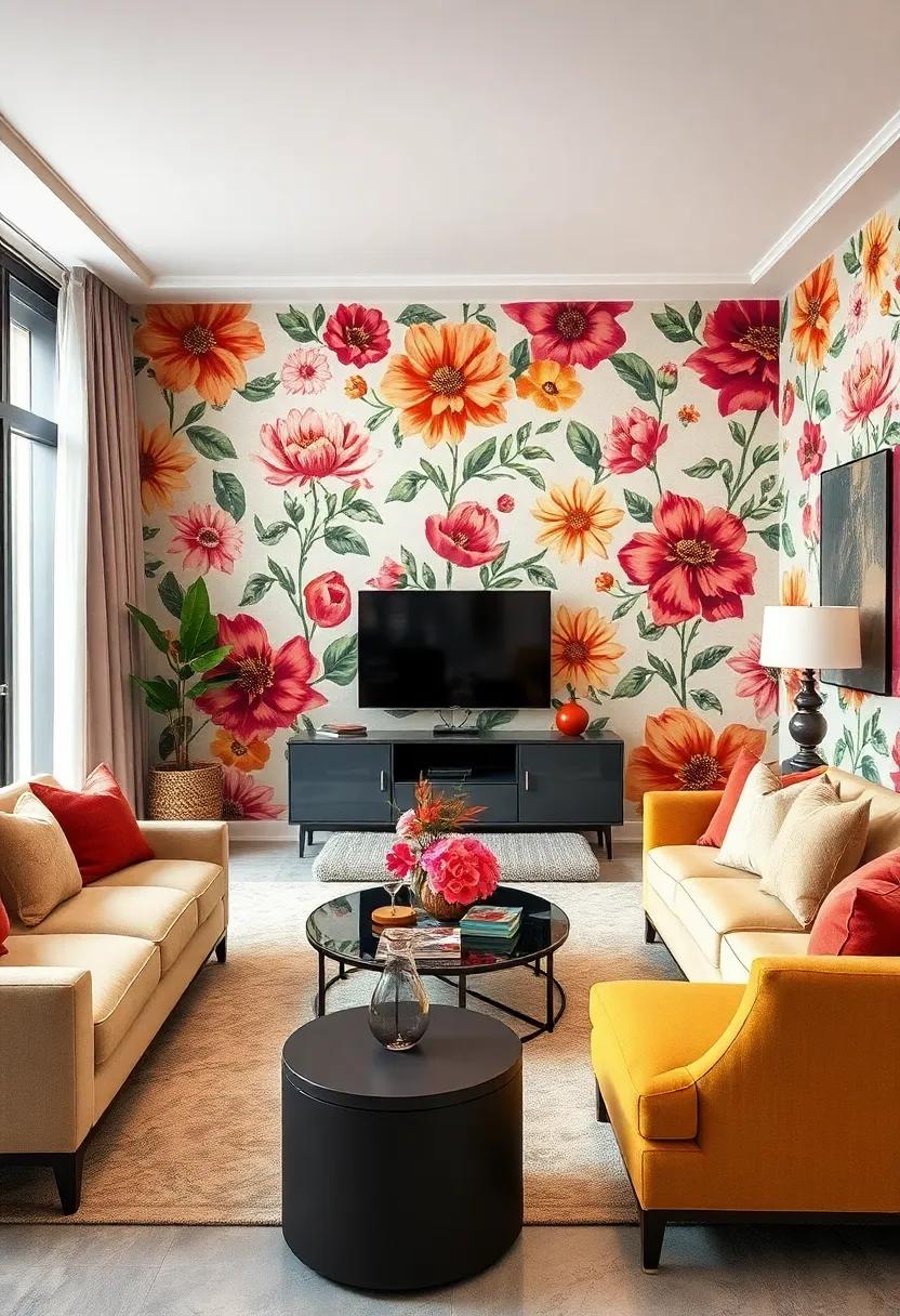 Bold Floral Prints:​ embrace the vintage vibe with oversized floral patterns that add a burst of color and lend a nostalgic ambiance to your living room