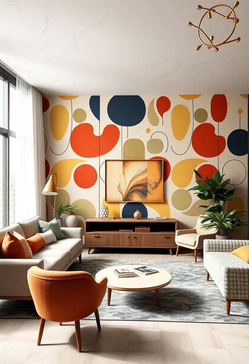 Mid-Century Modern Motifs: Choose wallpaper that features iconic mid-century shapes and‌ colors, perfectly complementing retro furniture pieces and accessories