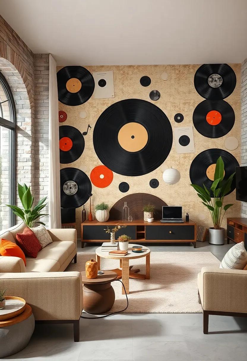 Retro Vinyl Records: Showcase your love for music with vinyl‌ record-inspired wallpaper,letting ​a playful nod to past decades resonate in your living room