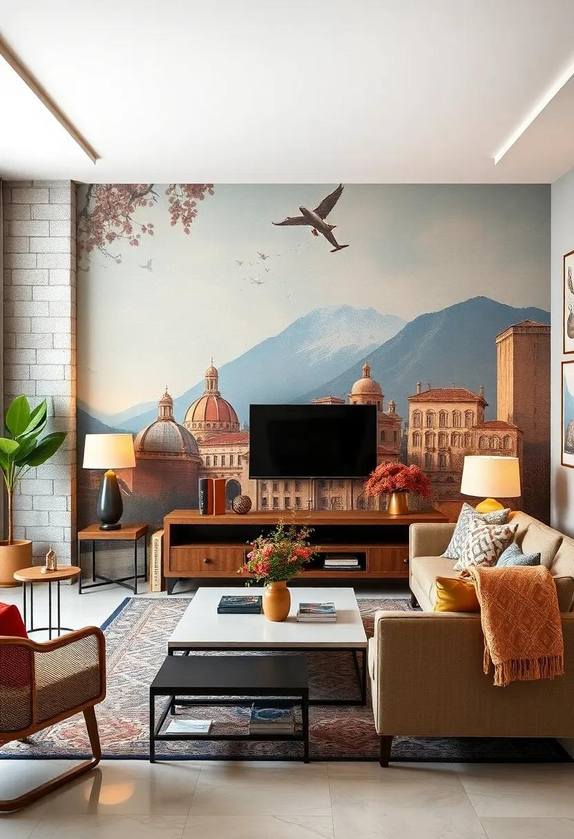 Vintage Travel Scenes: Celebrate wanderlust with wallpaper that features retro travel posters or scenic depictions, transforming your living room into a nostalgic getaway