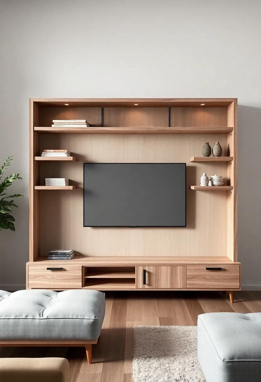 Maximizing Space with open Shelves in Rustic‌ TV Unit Arrangements