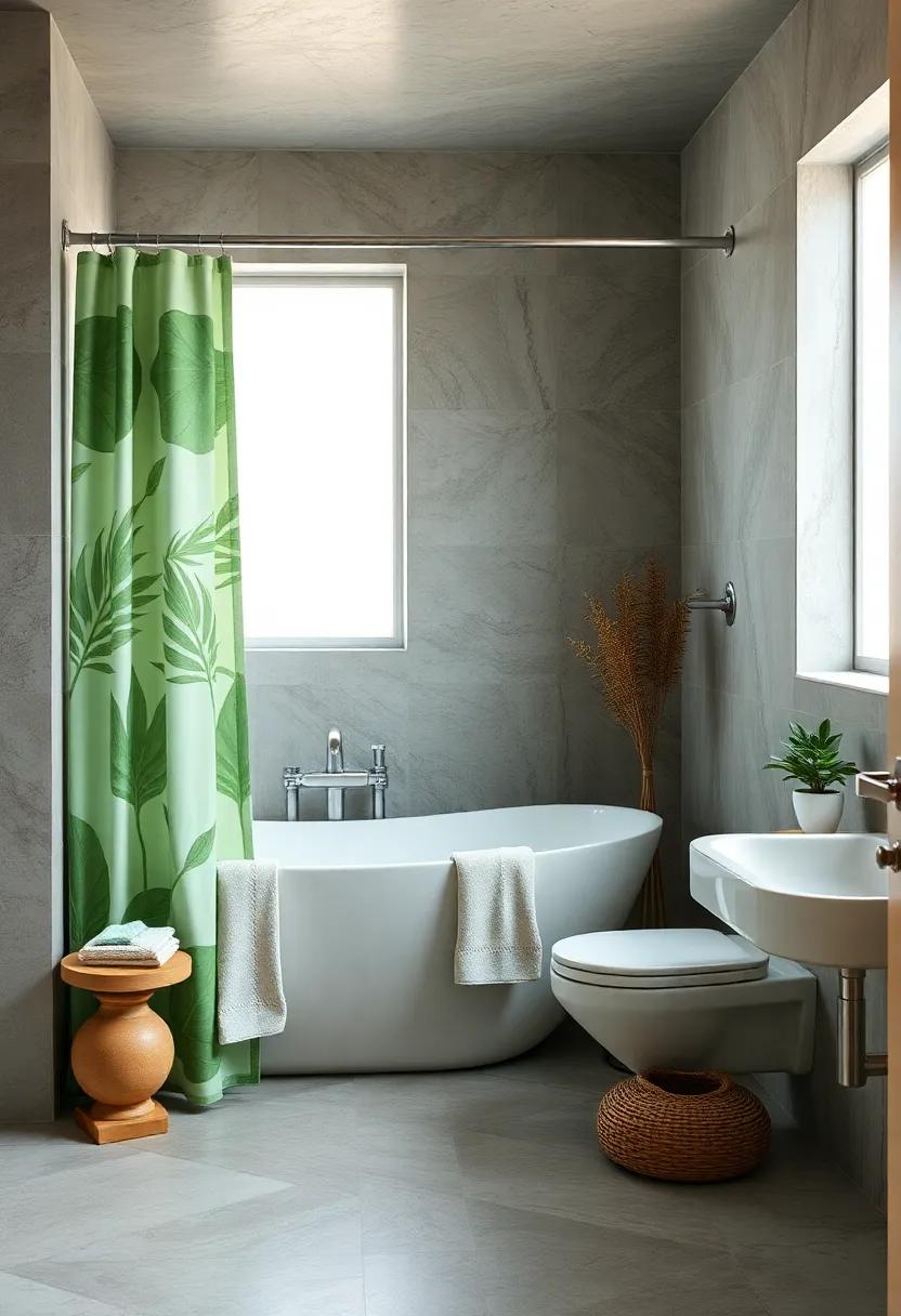 Artistic Shower Curtains: Opt ⁤for a shower curtain ⁢featuring sage green patterns or designs to create a focal point⁤ in your bathroom
