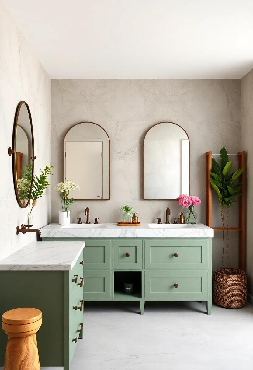 Chic ​Vanity Styling: Design a sage green vanity with statement hardware that makes daily routines feel luxurious