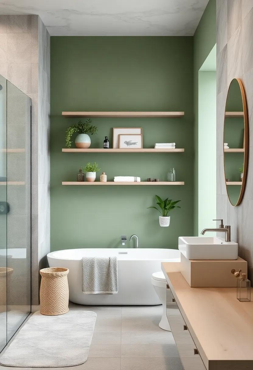 Creative shelving Solutions: Get creative ⁣with floating shelves in sage greens to showcase décor and plants without stealing floor space