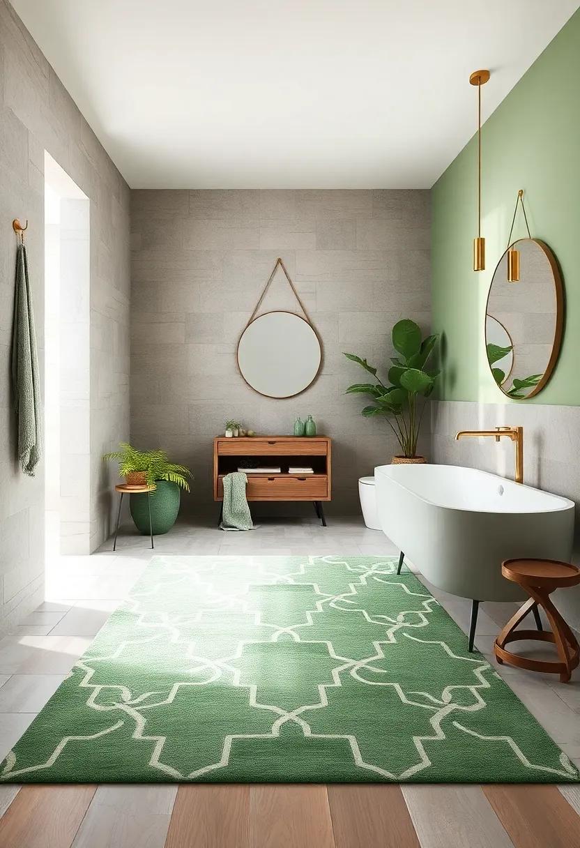 Geometric Patterned Rugs: Layer your floor with a geometric rug featuring sage green tones for visual ⁣interest and comfort