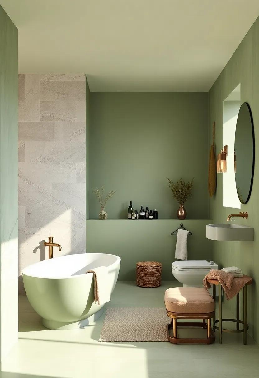 Mood Lighting: Use soft lighting fixtures in brushed brass or matte black to contrast gently with sage ‍green and create a calming ambiance