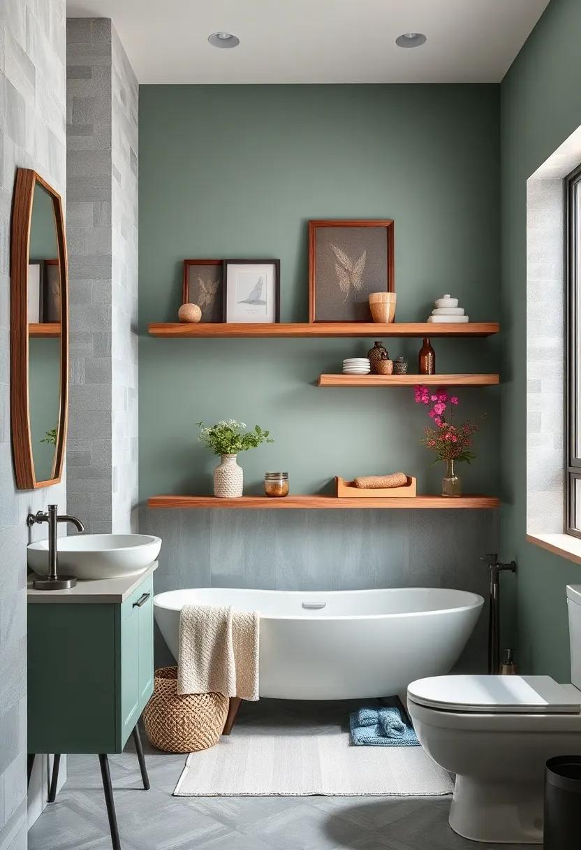 Vintage Wood Accents: Incorporate reclaimed wood shelves or frames to complement‍ the ​sage green with natural⁢ textures that bring warmth to your⁢ bathroom