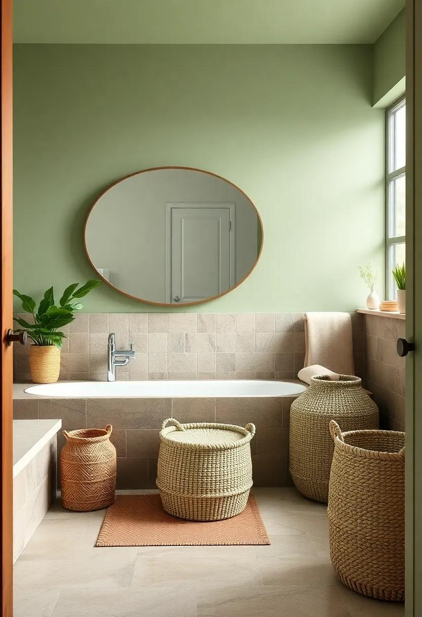 Woven Baskets: Use sage green woven baskets for stylish organization while adding ⁢an artisanal touch