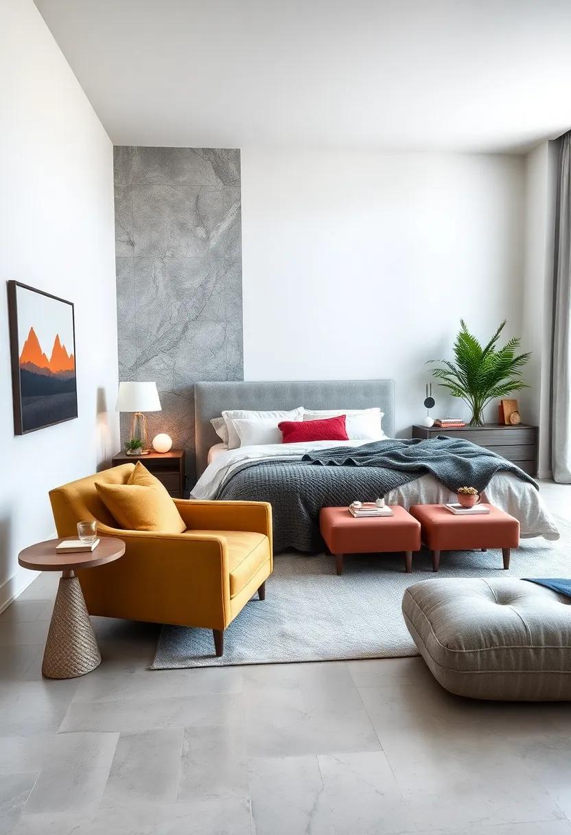 Inviting Focal Points: Discover how to strategically place a statement piece, like a bold headboard or unique chair, to draw the eye and create interest