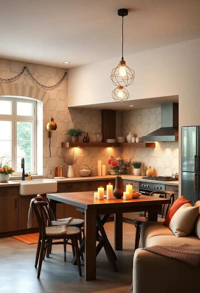 Candlelit Charm: Incorporate candle-style lights or actual candles in your design for a romantic and warm setting in the kitchen