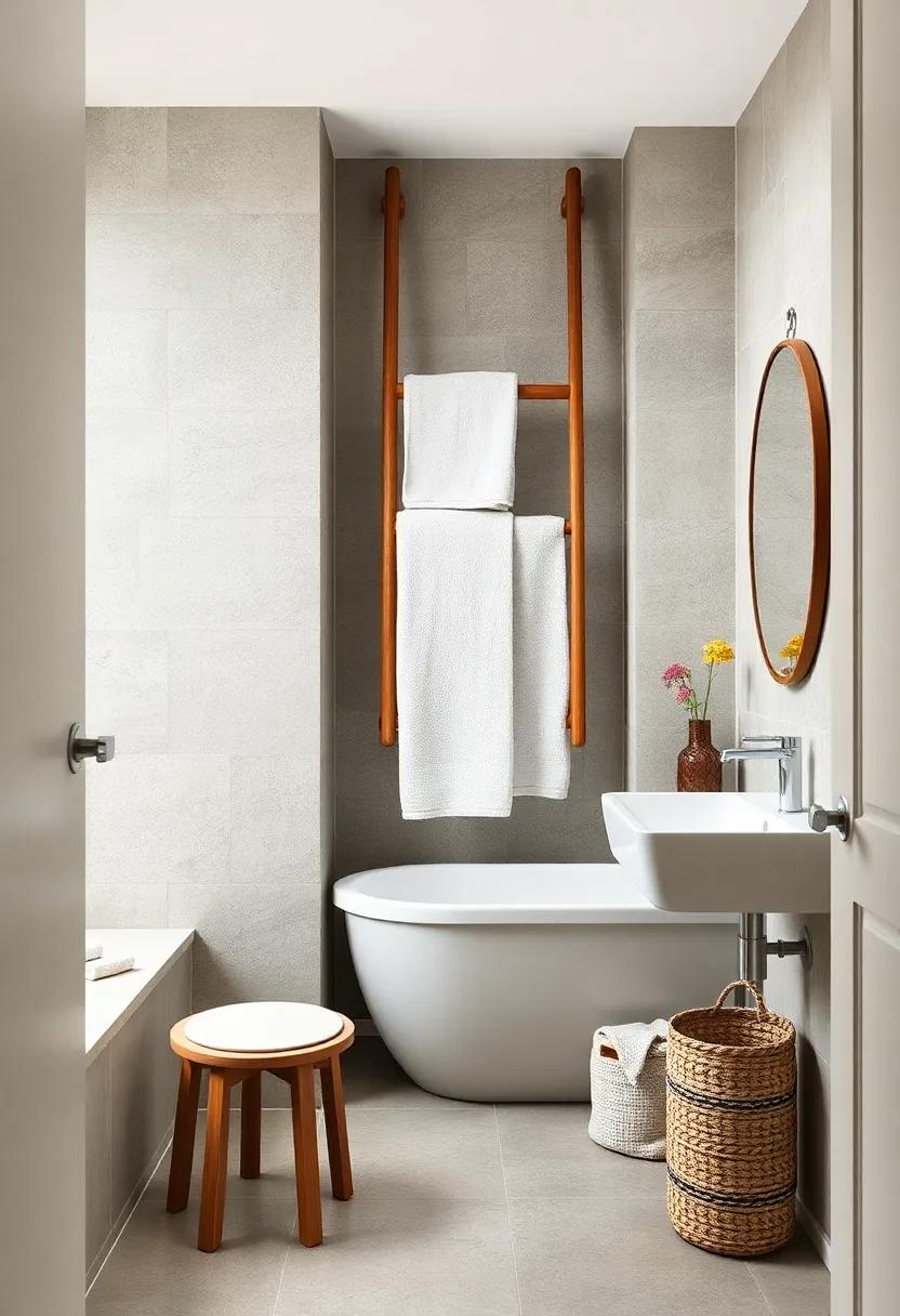 Towel Ladder: Use a chic ladder as a stylish alternative for towel storage, saving space while adding visual interest