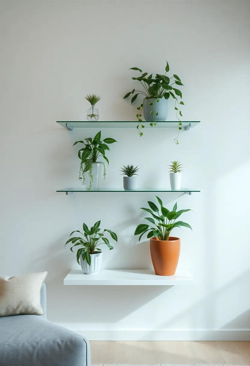 Glass Shelves for⁤ a Modern Touch: Floating Plants in⁤ Airy Elegance