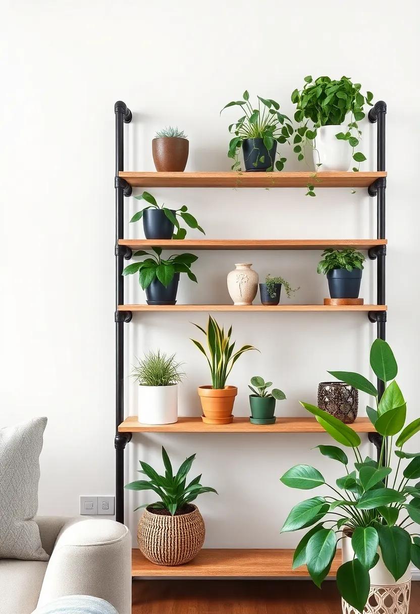 Industrial​ pipe Shelving for a​ Bold ⁣Statement ⁣and Functional Plant Display