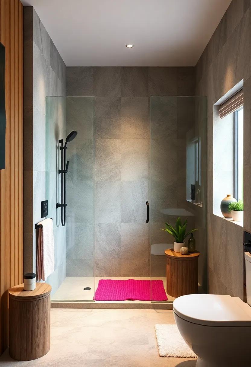 Colorful Accents: Incorporate vibrant accessories like towels and bath mats ​to introduce pops of color without overwhelming the space