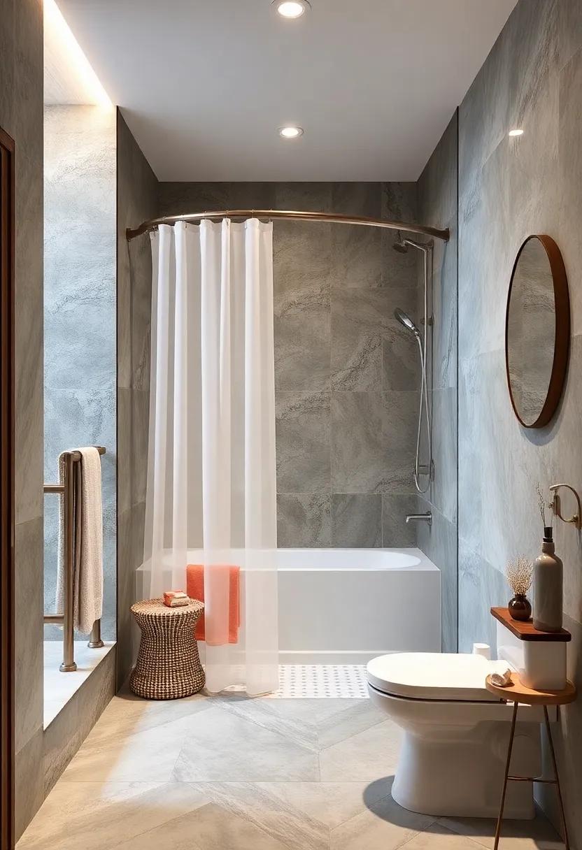 curved Shower Curtains: Opt for a curved shower rod‌ to create more elbow ​room in your shower while adding ​a touch of elegance