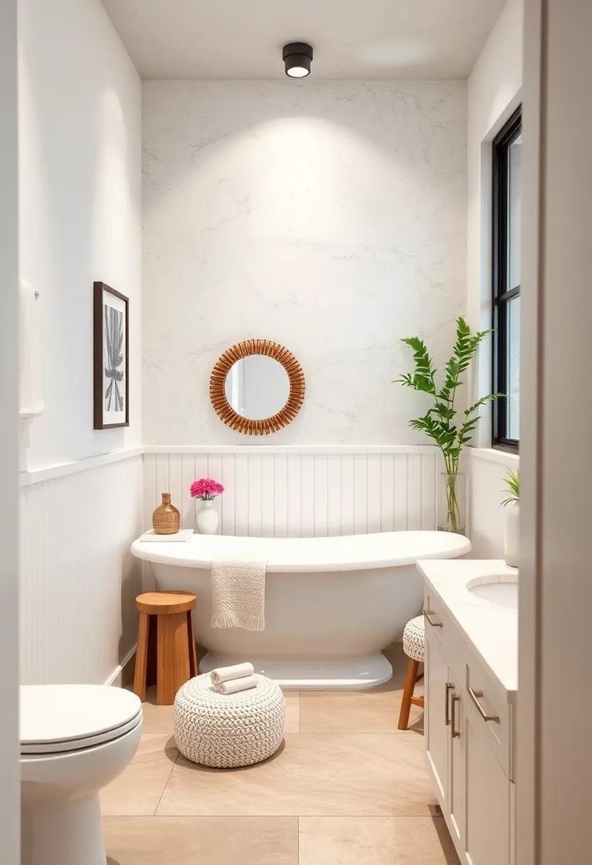 Incorporate beadboard wainscoting to enhance a coastal vibe while providing a practical water-resistant surface