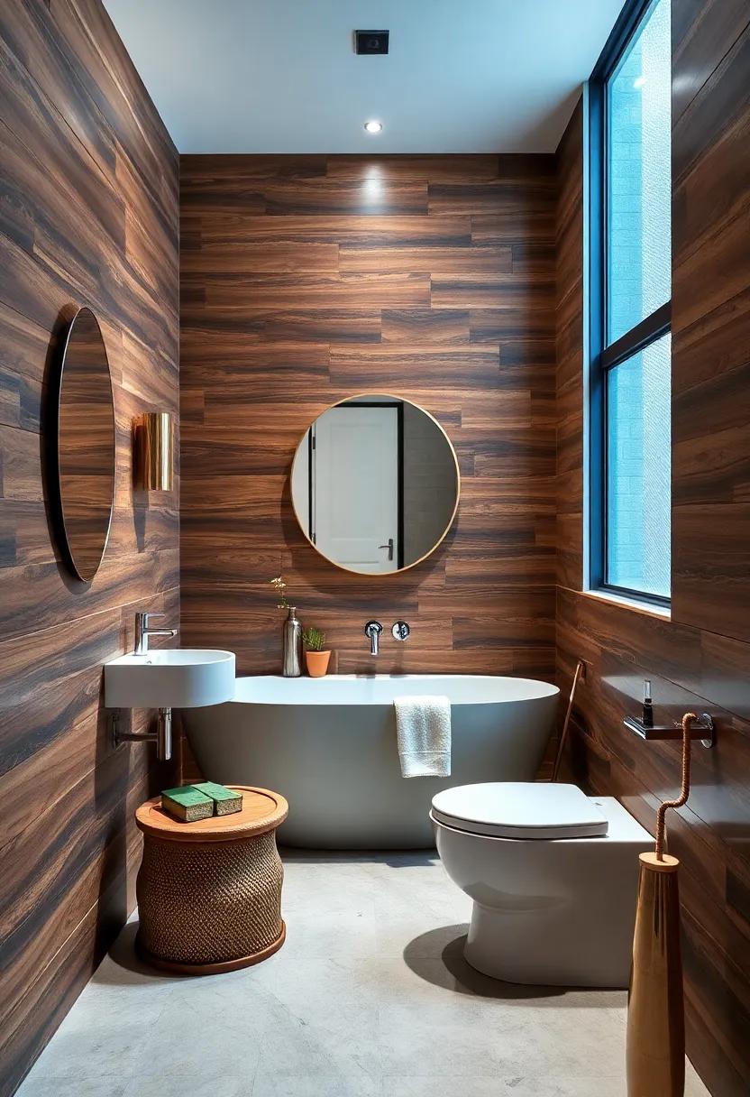 Integrate wood-stained wainscoting in a deep hue for a luxurious, spa-like atmosphere that invites relaxation