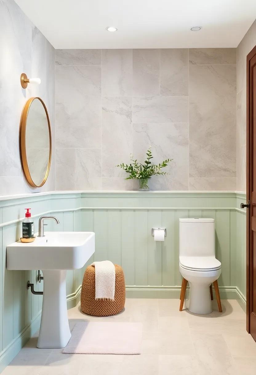 Opt for bright pastel shades on your wainscoting to infuse a cheerful and uplifting ambiance in a small bathroom